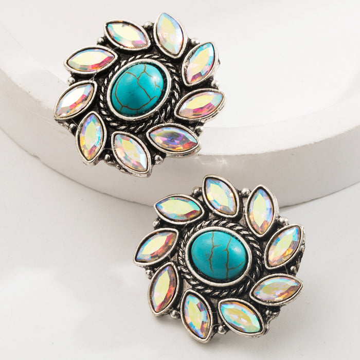 Wholesale Turquoise alloy vintage geometric earrings