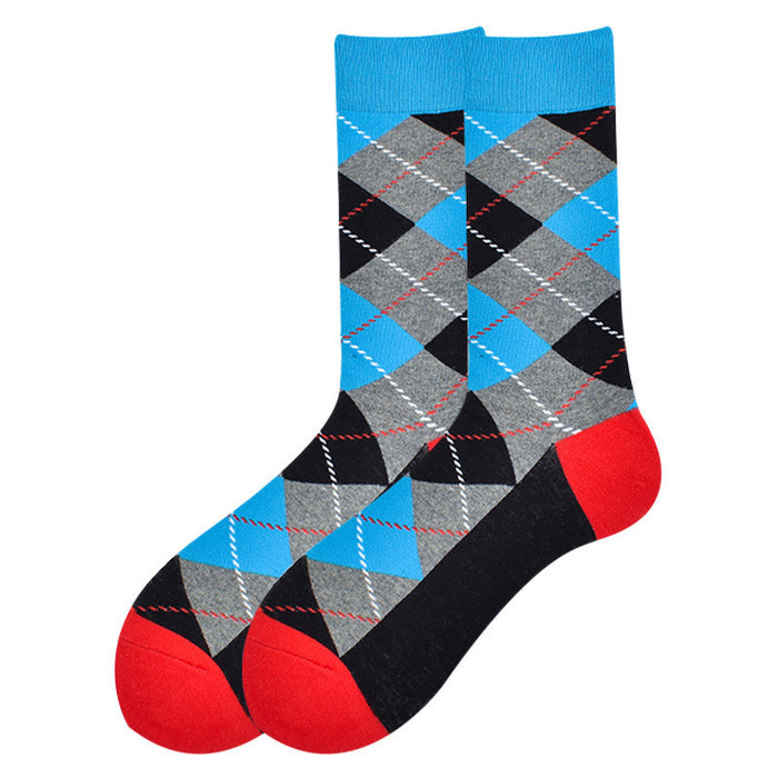 Wholesale Diamond Check Cotton Socks Long Cotton Socks JDC-SK-CG021