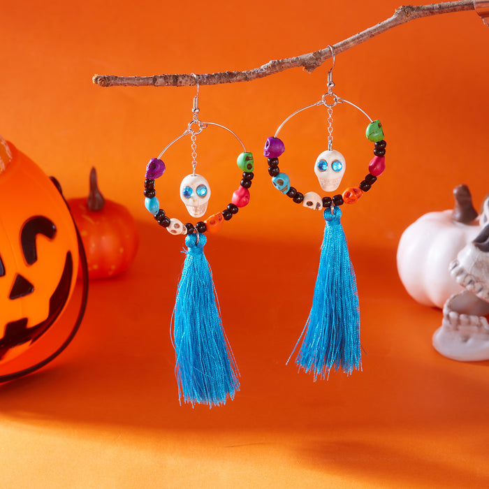 Wholesale  retro earrings for women hip-hop punk style skull funny skeleton colorful mesh ear hooks