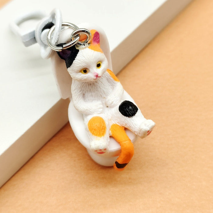 Wholesale Cartoon Sitting Toilet Kitten PVC Keychain JDC-KC-TYS019