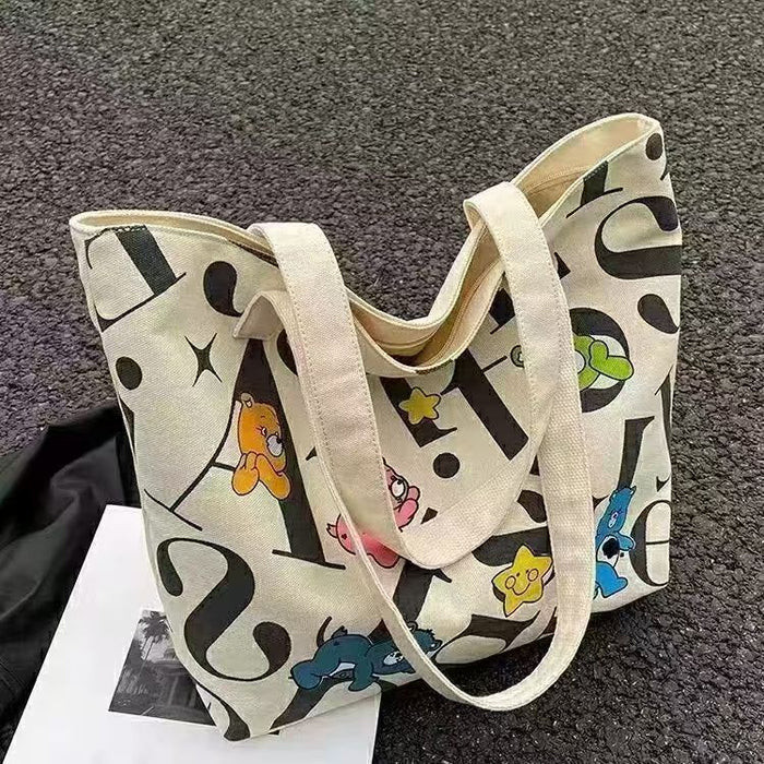 Wholesale Canvas bag, large capacity tote, new commuting bag, versatile, printed, casual, hand-held, single shoulder shopping bag