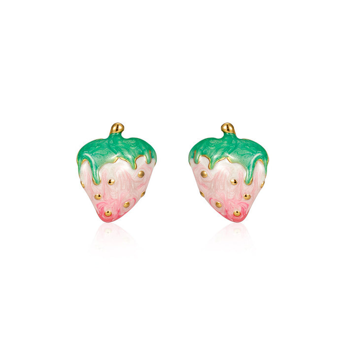 Wholesale  color drop strawberry earrings women's light stainless steel earrings earrings