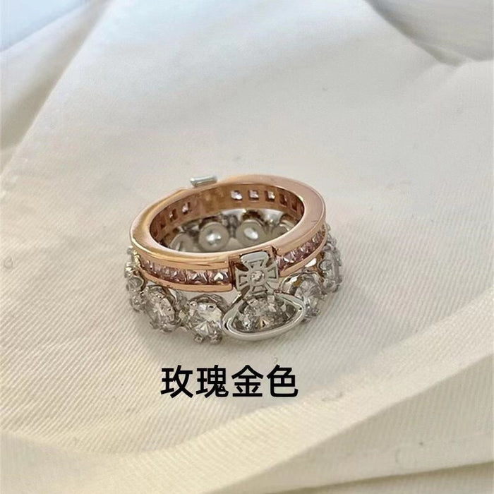 Wholesale Double-layer Flash Diamond Saturn Rings