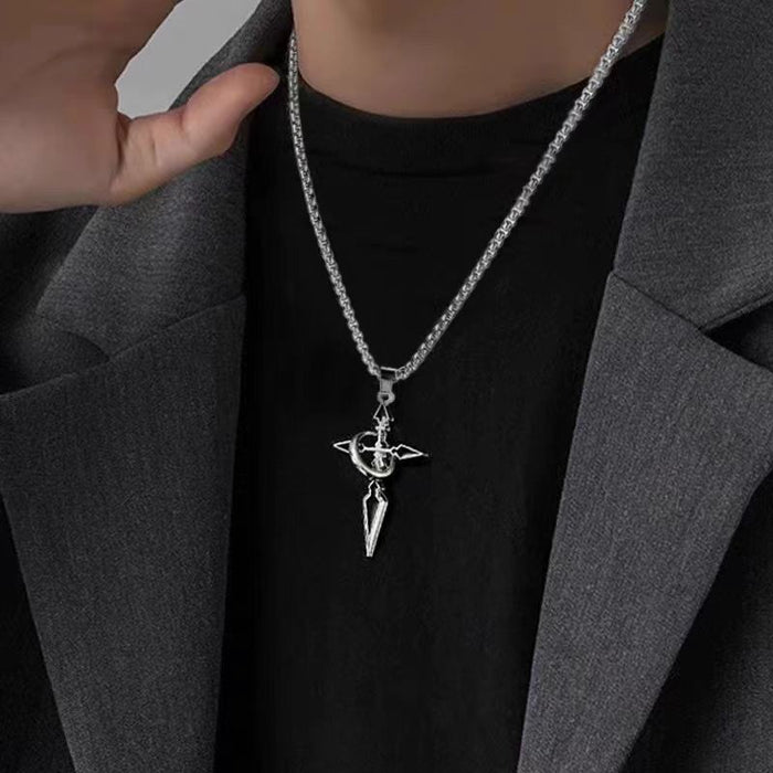 Wholesale Black surround cross pendant titanium steel necklace versatile sweater chain