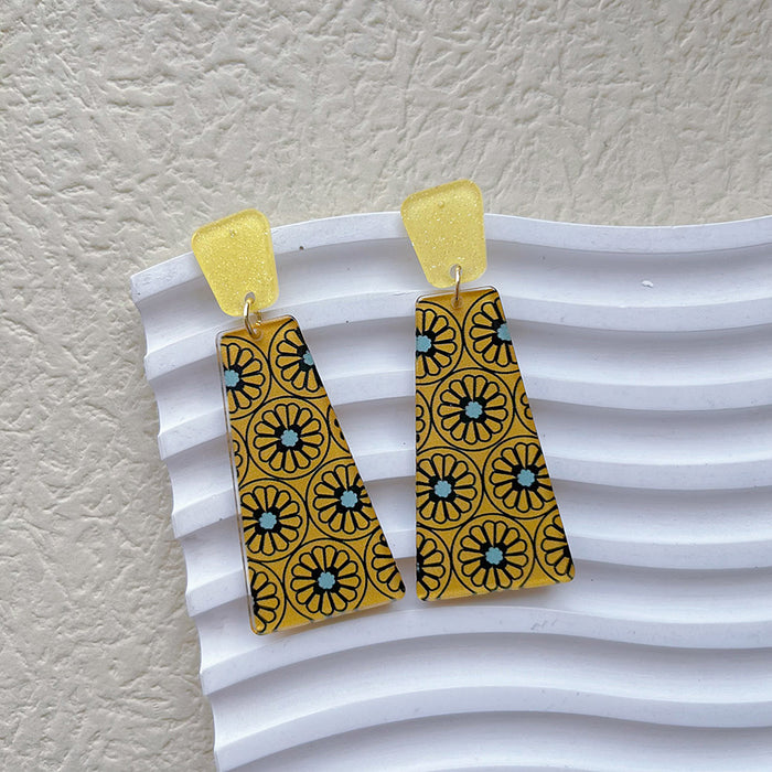 Wholesale cartoon print women's  floral long geometric earrings