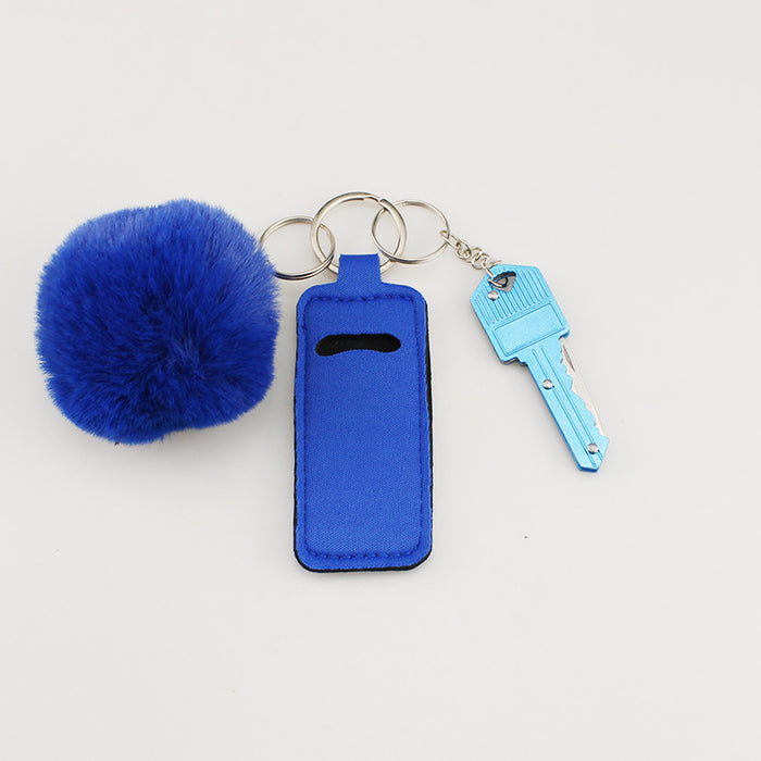 Wholesale Lipstick Design Pom Pom Keychain Fabric Car Key Accessory Decorative Gift For Party