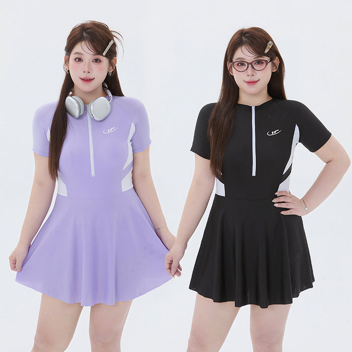 Wholesale plus size Swimsuit Polyester Sports one-piece  Casual Conservative Fat Girl's Flesh-covering Belly-covering Slimming Hot Spring Swimsuit