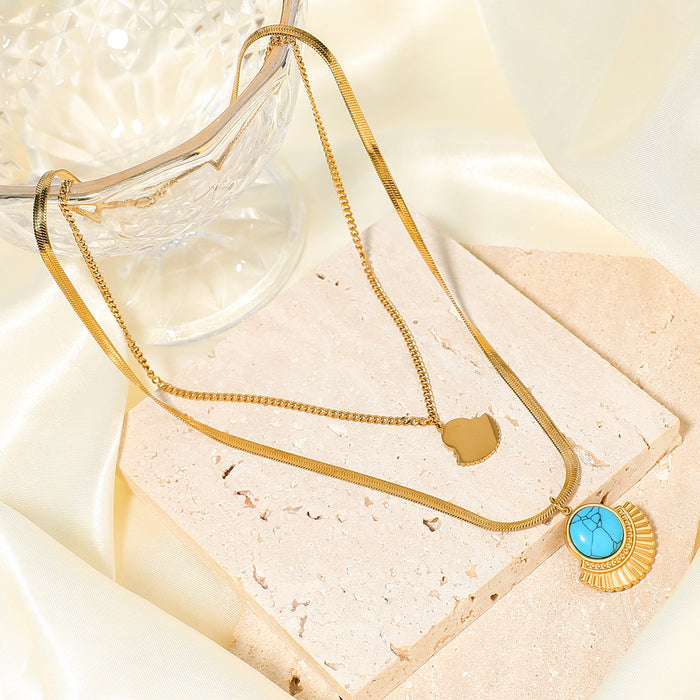Wholesale stainless steel natural turquoise necklace