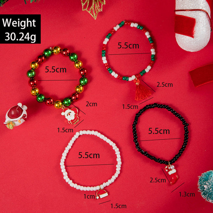 Wholesale Christmas Cute Bells Santa Reindeer Snowman Pendant Red Rope Bracelet Fashion Accessory Gift MOQ≥2