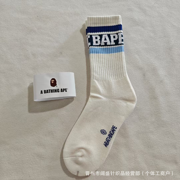 Wholesale Cotton Bape Ape Head Letter Striped Thick High Socks JDC-SK-Kuos003