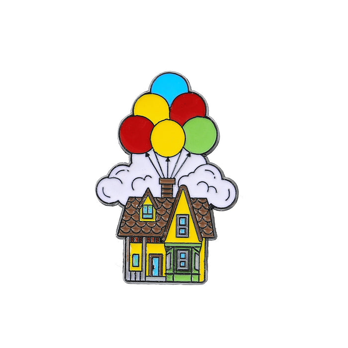 Wholesale Cartoon Flying House Balloon Brooch Creative Metal Badge For Hats And Clothing