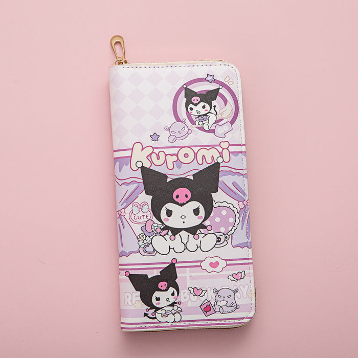 Wholesale Long Wallet Female Student Cartoon Kuromi Fresh New Large Capacity Mobile Phone Wallet Zipper Card Bag Clutch Bag JDC-WT-QT009