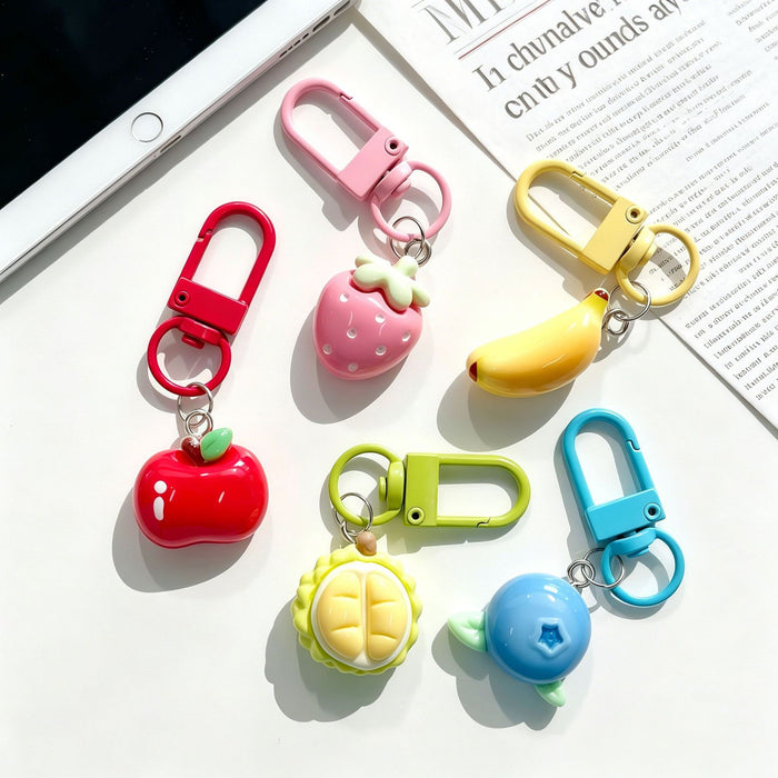 Wholesale Resin Fruit Keychain Cute Durian Blueberry Strawberry Pendant MOQ≥5