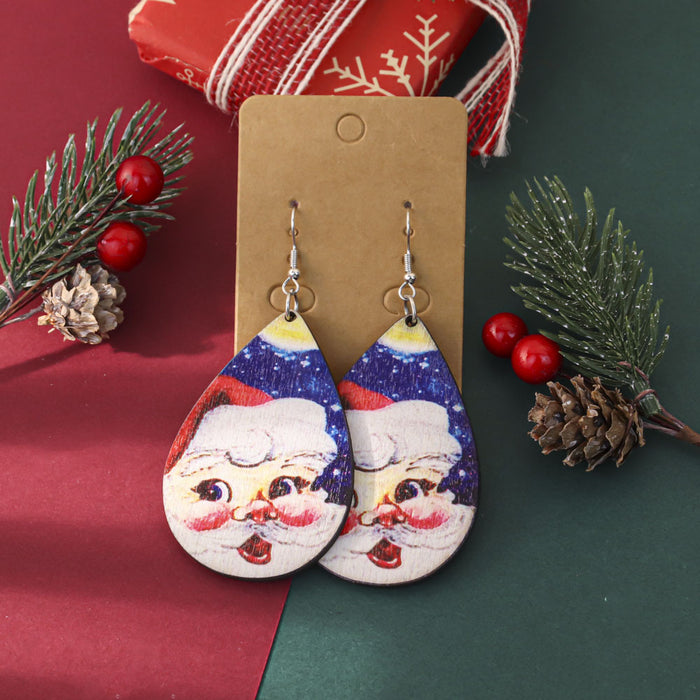 Wholesale Cartoon Christmas element printed wooden earrings for women Christmas tree earrings