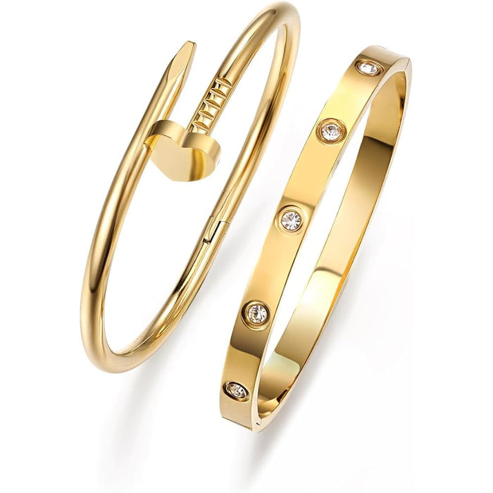 Wholesale Stylish Rhinestone Titanium Steel Bangle Bracelet 18K Gold Plated Chic Everyday Jewelry Accessory