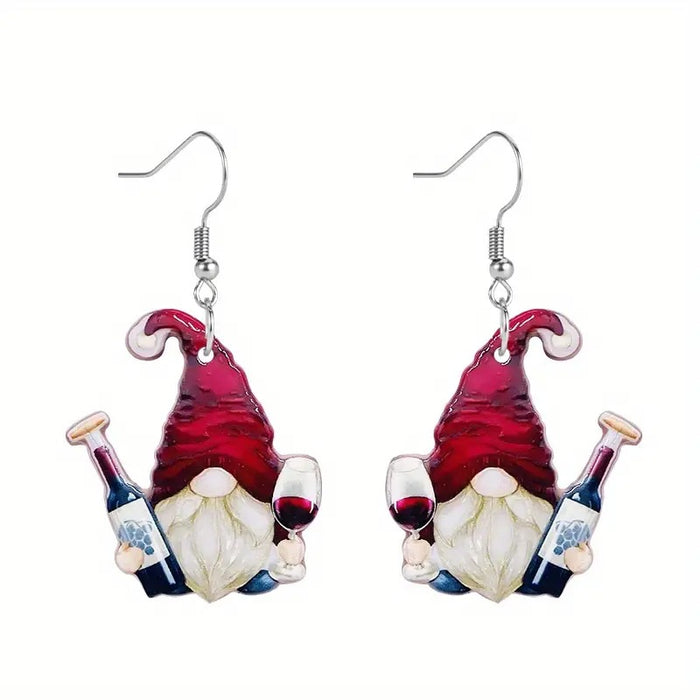 Wholesale Christmas Tree Elk Dwarf Santa Claus Pendant Wooden Earrings JDC-ES-WenT029