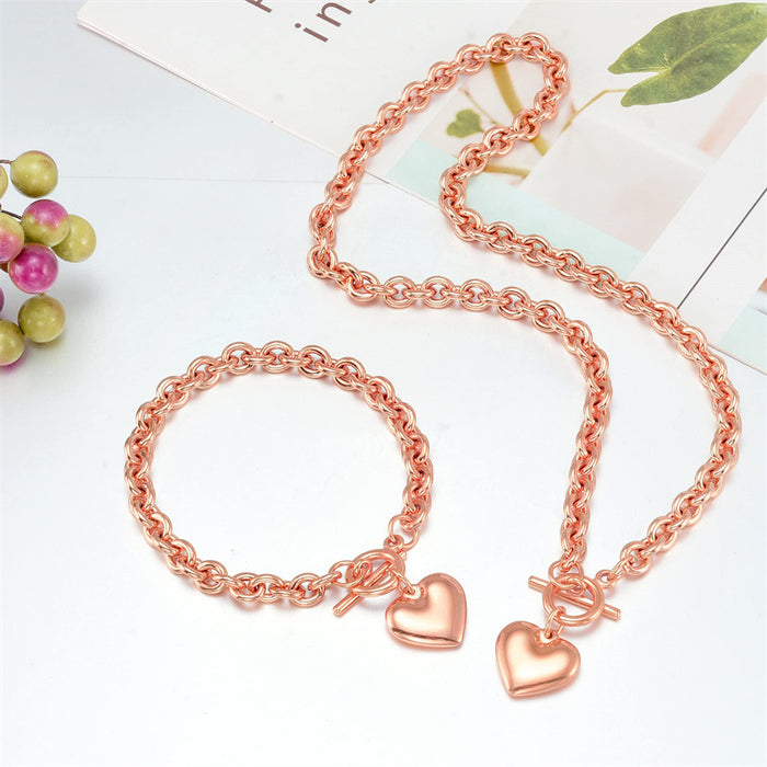 Wholesale Simplified Design Stainless Steel Polished Surface Unisex Heart Pendant Necklace Bracelet OT Buckle