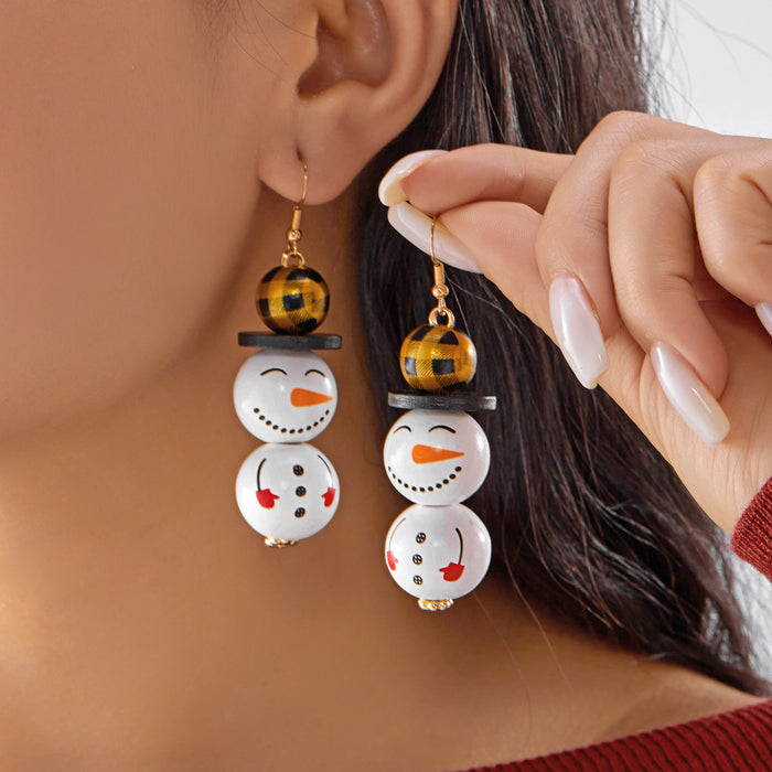 Wholesale Christmas wooden bead earrings cartoon  snowman earrings Christmas party all-match holiday earrings