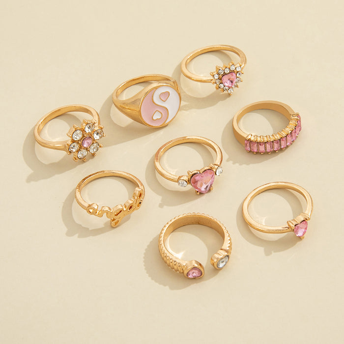 Wholesale Personalized Fashion Full Diamond Flower Letter Love Ring Eight Piece Set