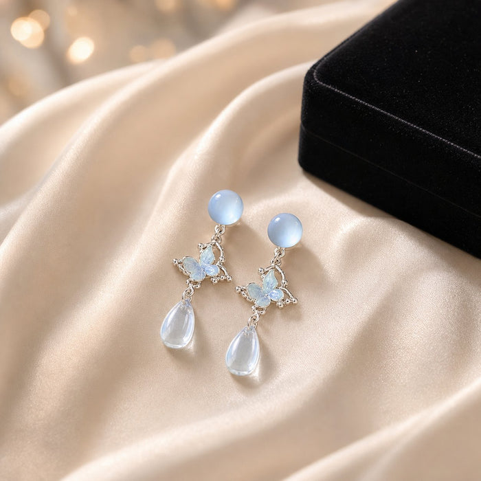 Wholesale Butterfly Cat' s Eye Drop Earrings Alloy Long Earrings Fashion Jewelry Accessory