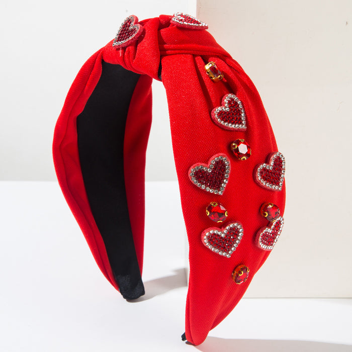 Wholesale Valentine' s Day Knot Heart Accessory Rhinestone-Studded Wide Headband