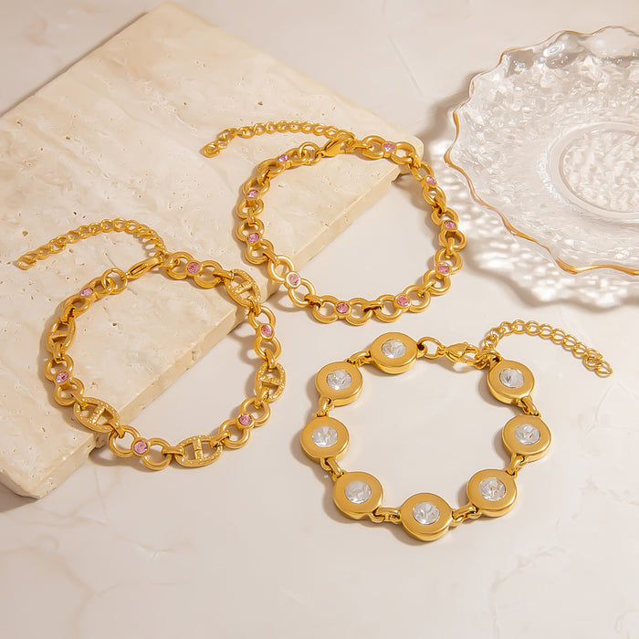 Wholesale Stainless Steel Bracelet Roman Disc Inlaid with Diamonds High-End Jewelry Ins Style Pig Nose Buckle Bracelet