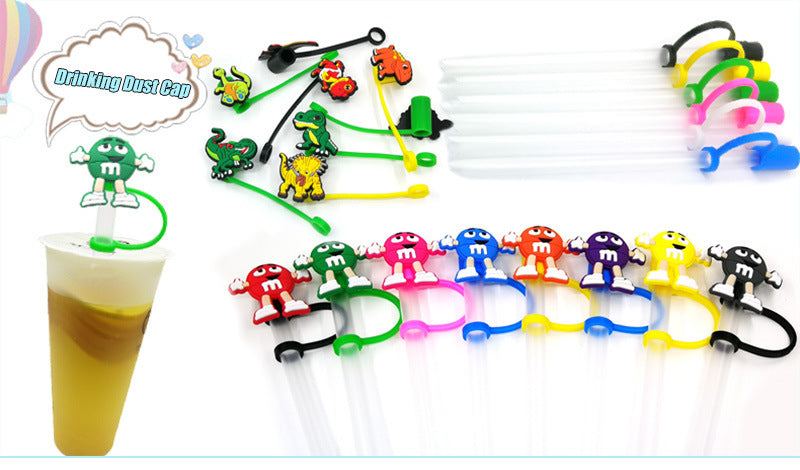 Wholesale of 10pcs Cow Patterned Pentagonal Silicone Dustproof Straw Plugs JDC-SCR-KuaJi012