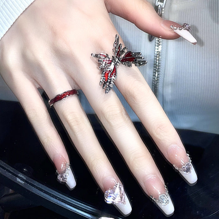 Wholesale Open Adjustable Red Butterfly Alloy Ring JDC-RS-WuN004