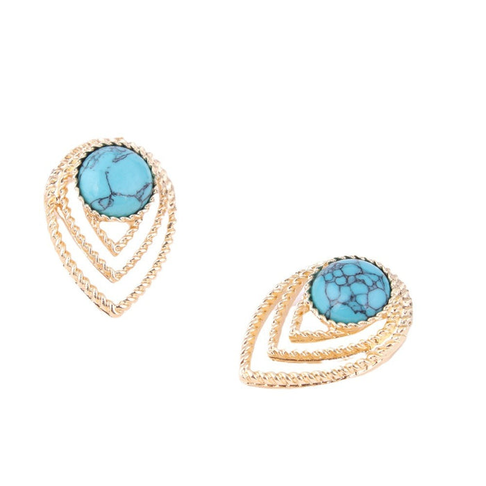 Wholesale Multi-layer Marble Pattern Peacock Blue Tapered Zinc Alloy Earrings JDC-ES-QunQiu016