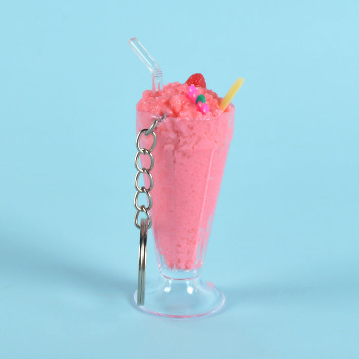 Wholesale PVC Simulation Smoothie Cup Drink Keychain Pendant Strawberry Sundae Food Charm Stylish