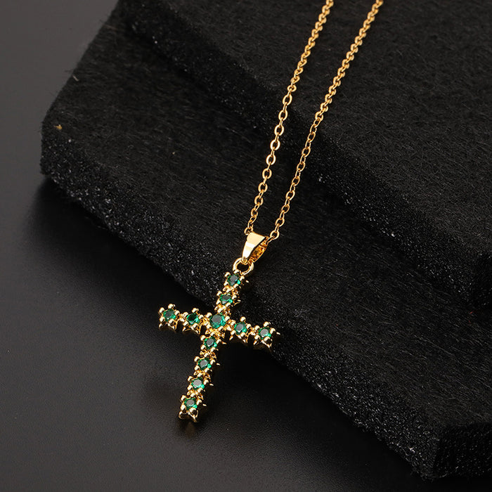 Wholesale Copper Inlaid Zircon Cross Pendant Necklace JDC-NE-ShangY035