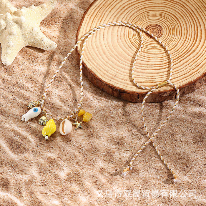 Wholesale Fashionable hand woven rope ocean series ceramic fish shell starfish pendant necklace jewelry