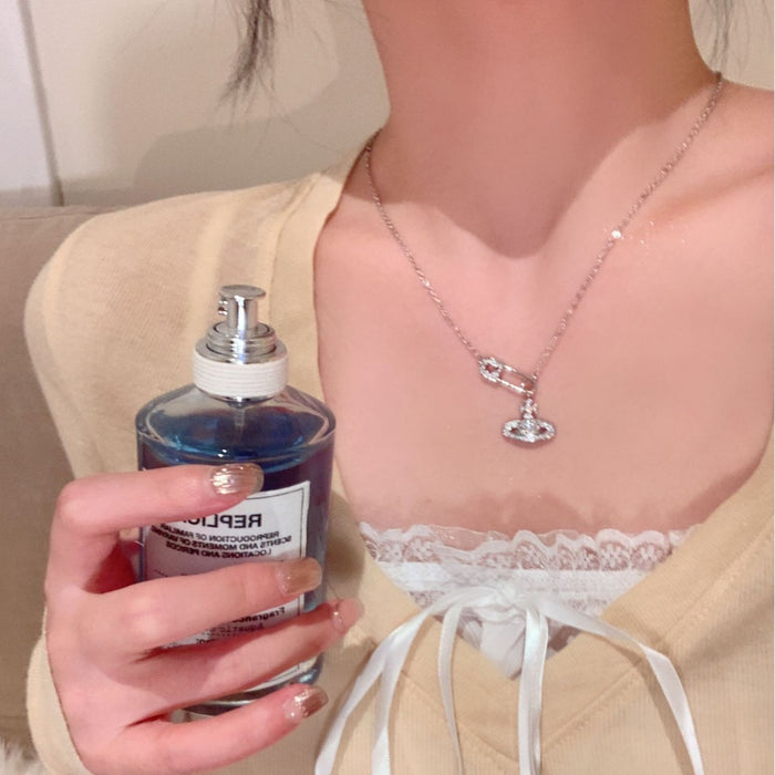 Wholesale Full diamond pin chain Saturn necklace with a dazzling sensation, neck chain