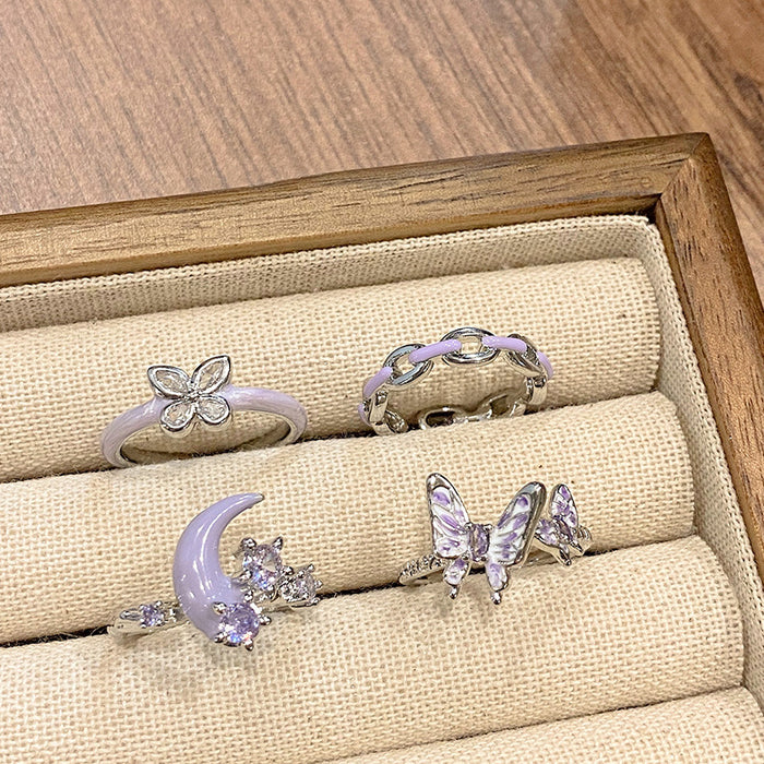 Wholesale Butterfly drop glazed flower ring, niche, high-end, light luxury, personalized, fashionable, exquisite, versatile ring