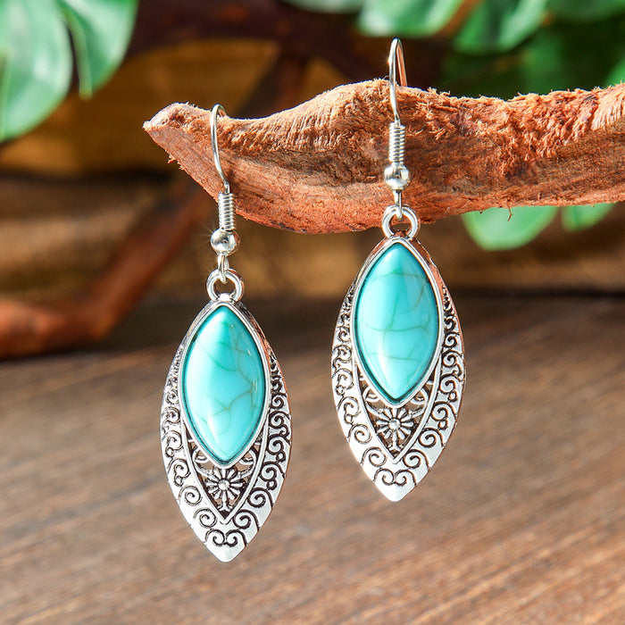 Wholesale Bohemian Turquoise Tassel Earrings Geometric Alloy Vintage Jewelry Accessory MOQ≥2