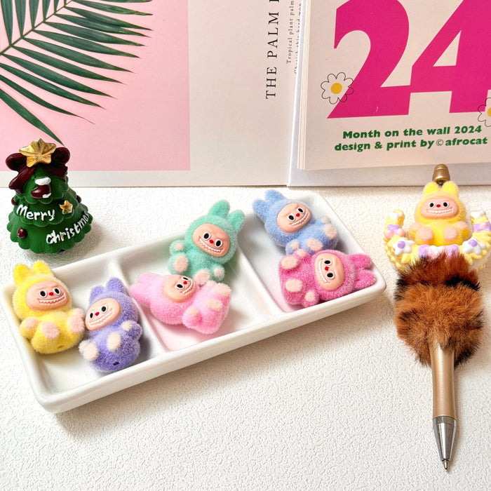 Wholesale 10pcs Cartoon flocking sitting beaded pen keychain accessories mobile phone chain loose bead jewelry accessories