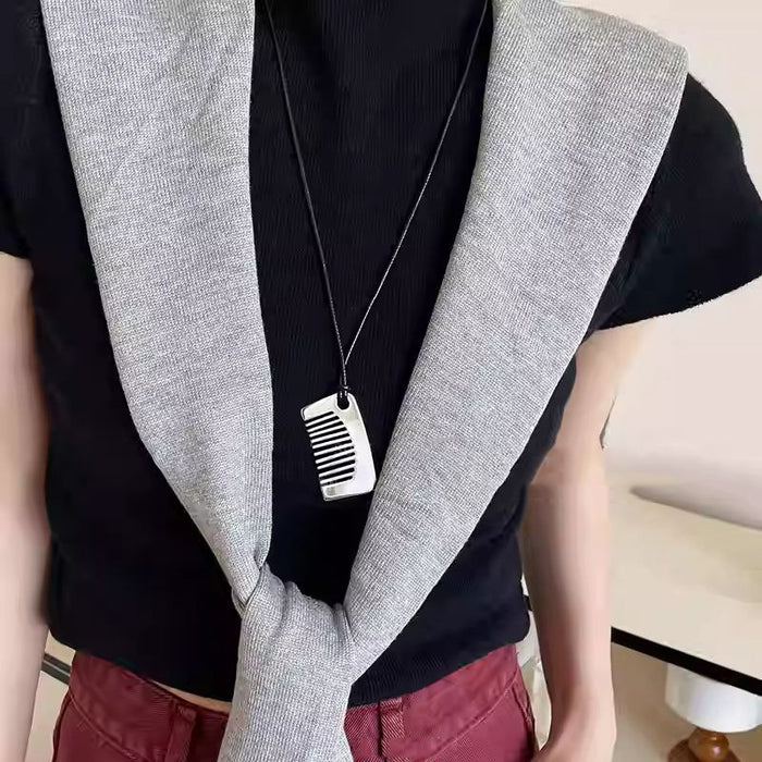 Wholesale Pearl sweater chain with high-end feel, long double layered layered titanium steel necklace, niche light luxury accessory