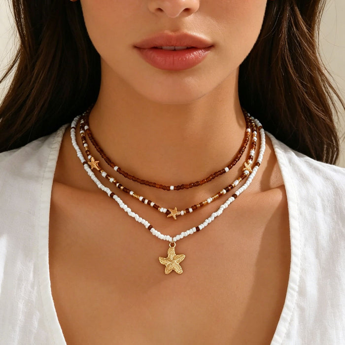 Wholesale Zinc Alloy Layered Necklace with nut Tree Starfish Flower Pendant