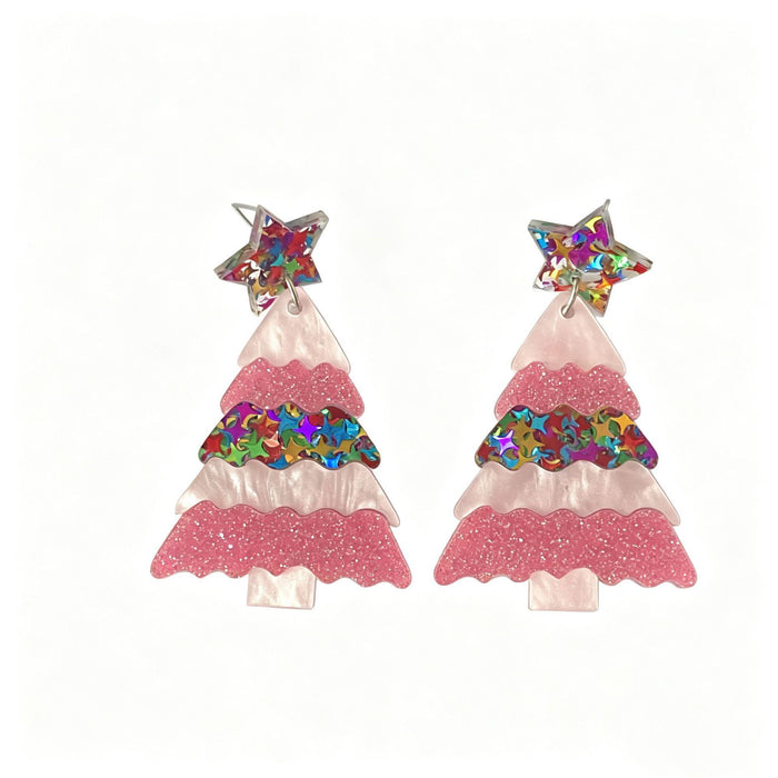 Wholesale Acrylic Christmas Tree Star Earrings For Women Cute Cartoon Holiday Party Jewelry Accessory Boutique Gift