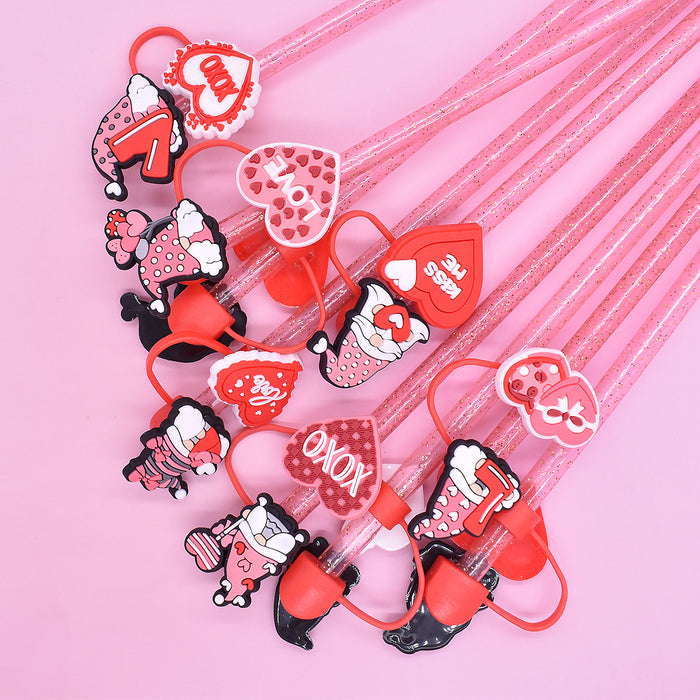 Wholesale 10mm Valentine's Day 10mm Cartoon 100pcs PVC Cartoon Straw Cap JDC-SCR-RYY004