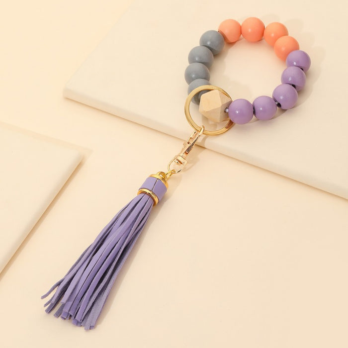 Wholesale Tassel Wooden Beads Imitation Silicone Beads Bracelet Keychain JDC-KC-RongRui022