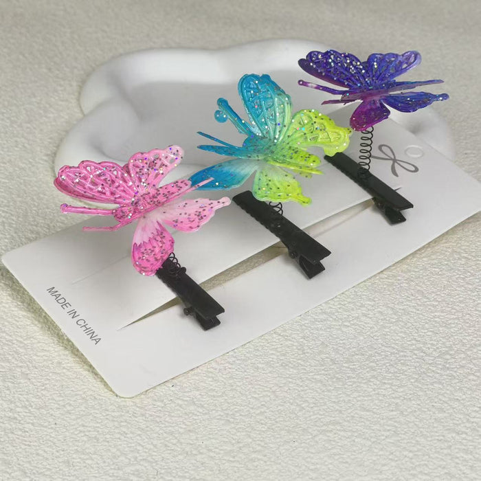 Wholesale Simulated yarn butterfly straight spring hair clip hair accessory spring butterfly clip headband accessory