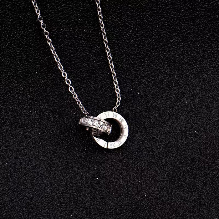 Wholesale Double Ring Necklace Collar Chain Design Sense Digital Neck Chain Steel Necklace