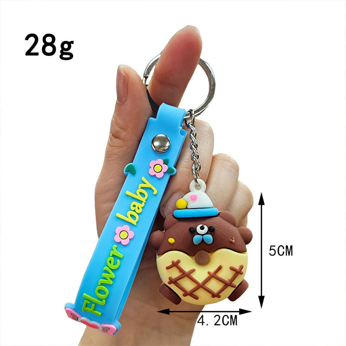 Wholesale PVC Cartoon Donut Keychain With Leather Strap Cute Car Bag Charm Gift For Resale