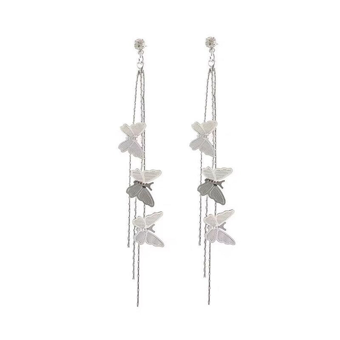 Wholesale Three dimensional butterfly earrings with tassel chain earrings