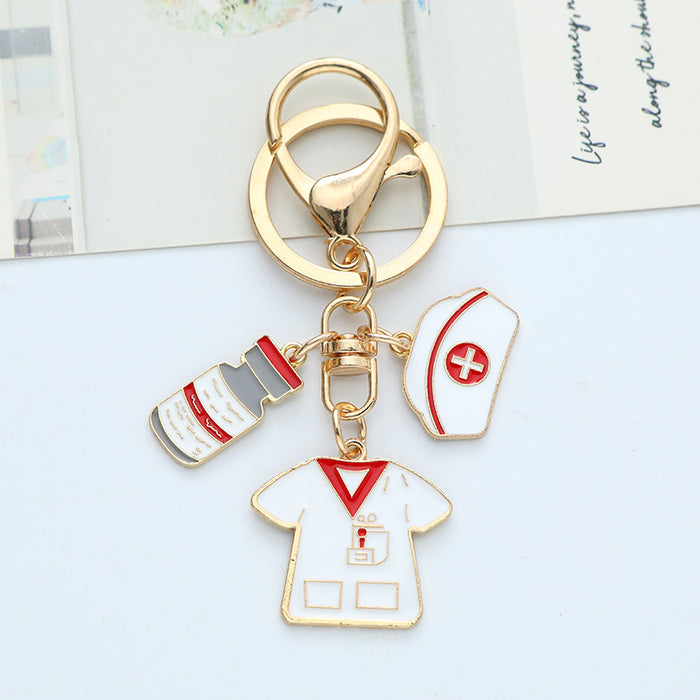 Wholesale Nurses'  Day Pink Metal Keychain Pendant Diy Alloy Oil Dropping Accessories