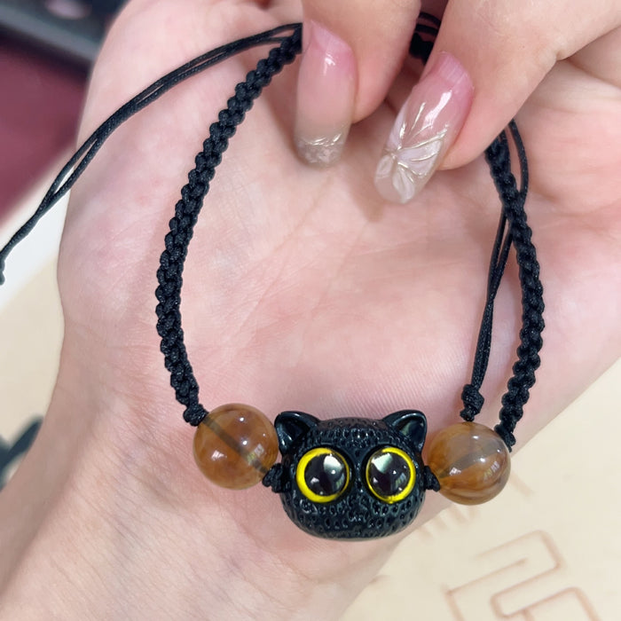 Wholesale Cat ceramic woven rope bracelet with niche design and colorful tassel bracelet accessories