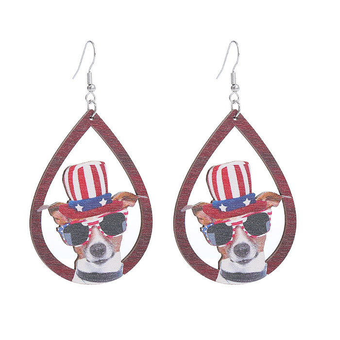 Wholesale American Independence Day Printed Wooden Water Drop Earrings JDC-ES-ChouTteng016