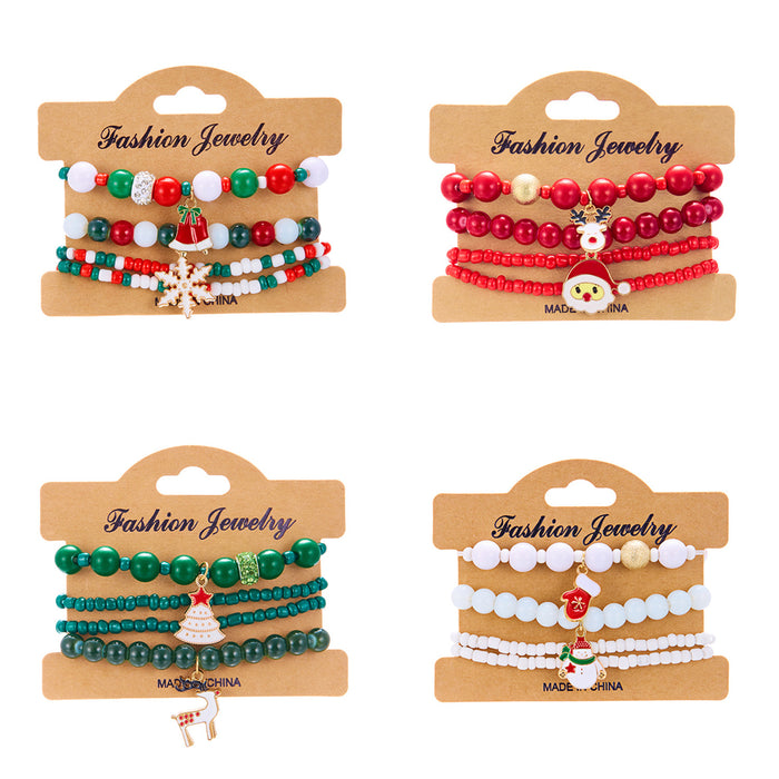 Wholesale Christmas Day Festival Color Acrylic Diamond Snowflake Bell Elastic Beaded Bracelet Christmas suit
