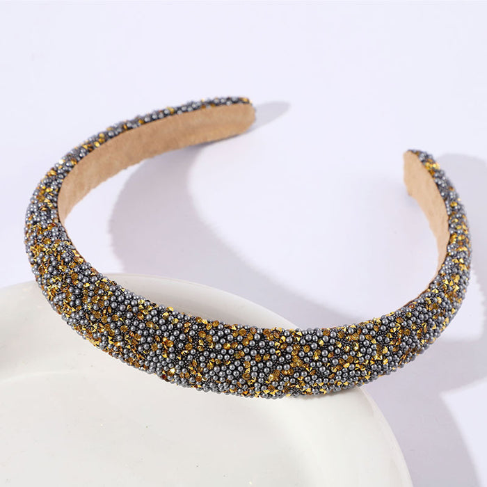 Wholesale Colorful Full Diamond Headband High-End Versatile Dopamine Color Headband Shiny Pearl Headband Hair Accessories